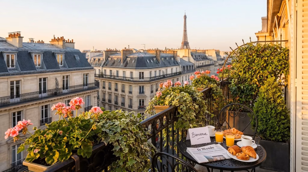 Vue panoramique de Paris illustrant le marché de la conciergerie premium en location courte durée