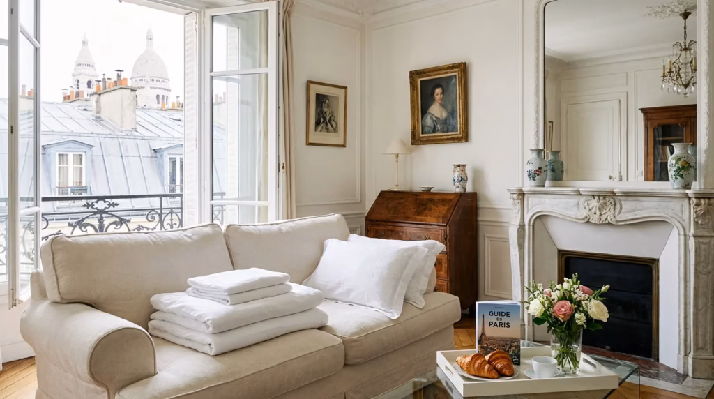 Appartement parisien lumineux prêt pour la location courte durée avec vue sur les toits