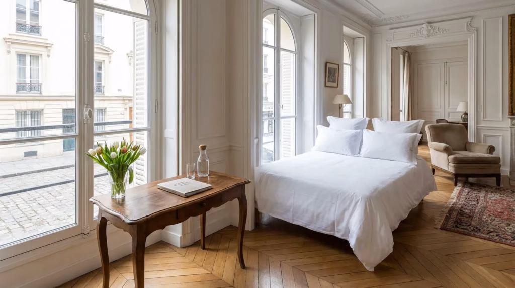 Appartement parisien préparé pour le check-in Airbnb avec linge frais et livret d'accueil