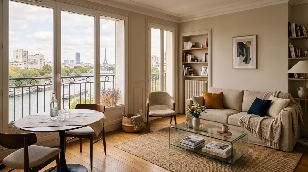 Appartement meublé lumineux à Suresnes prêt pour la location courte durée avec vue sur Paris
