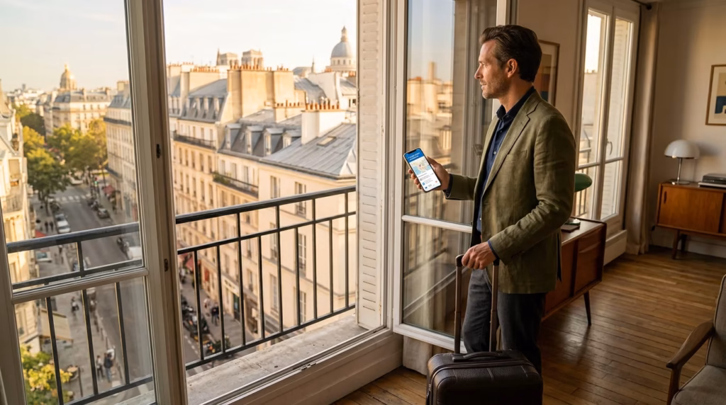 Propriétaire expatrié pilotant la gestion de son bien immobilier en Île-de-France à distance