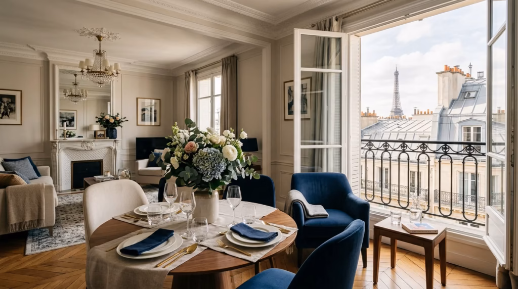 Appartement parisien haussmannien aménagé pour la location courte durée