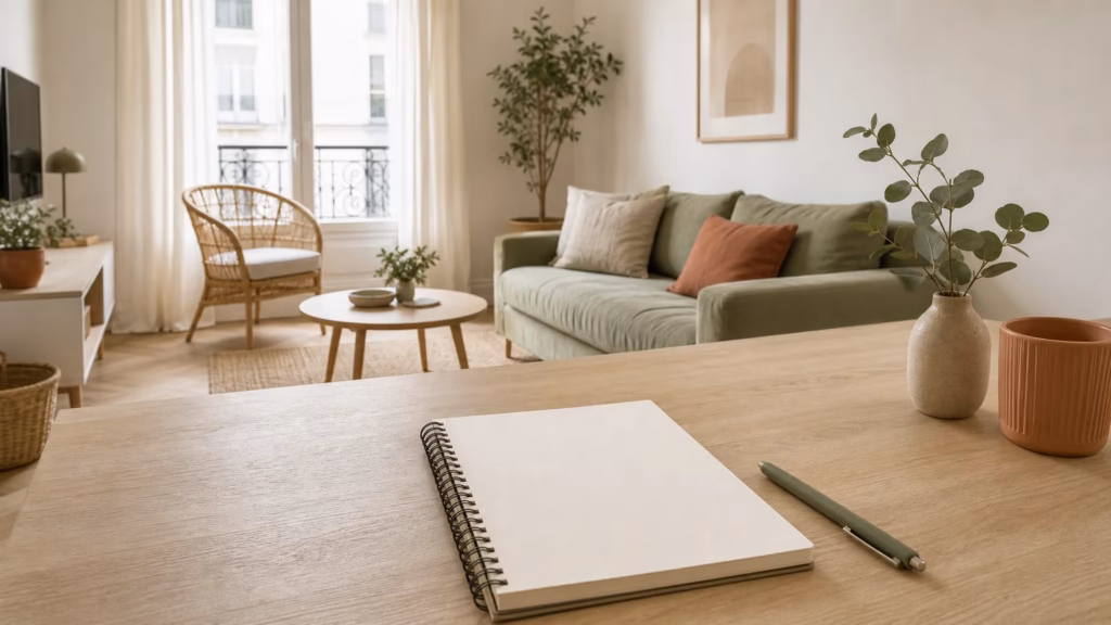 Appartement lumineux préparé pour rédiger une annonce Airbnb