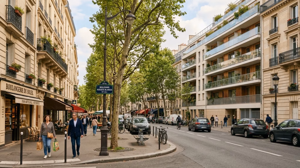 Rue animée du 13e arrondissement de Paris propice à la location courte durée