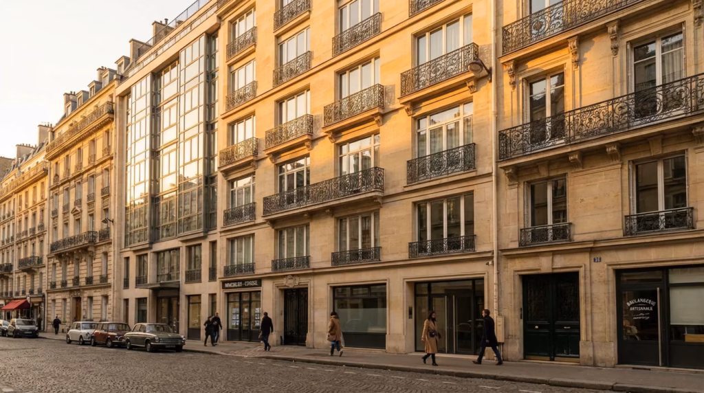 Immeuble parisien au coucher du soleil symbolisant l'investissement locatif sécurisé