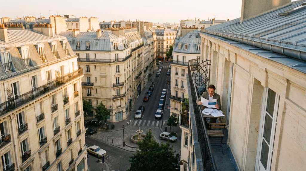 Immeubles parisiens en Île-de-France, contexte de location de deux appartements