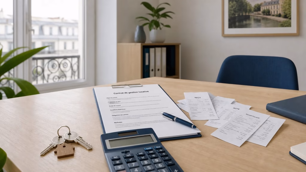 Table de travail montrant le calcul des frais d’une conciergerie Airbnb